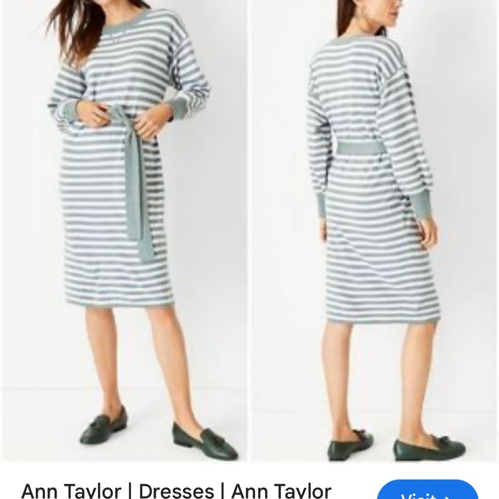 Ann Taylor Blue and White Striped Long Sleeve Dress